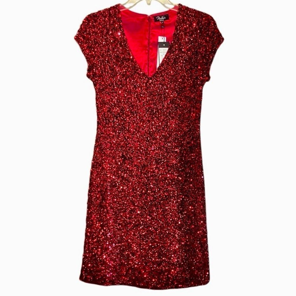 Parker Black Serena Sequined Silk Dress In Burgundy Women’s 4 — image 2 of 8
